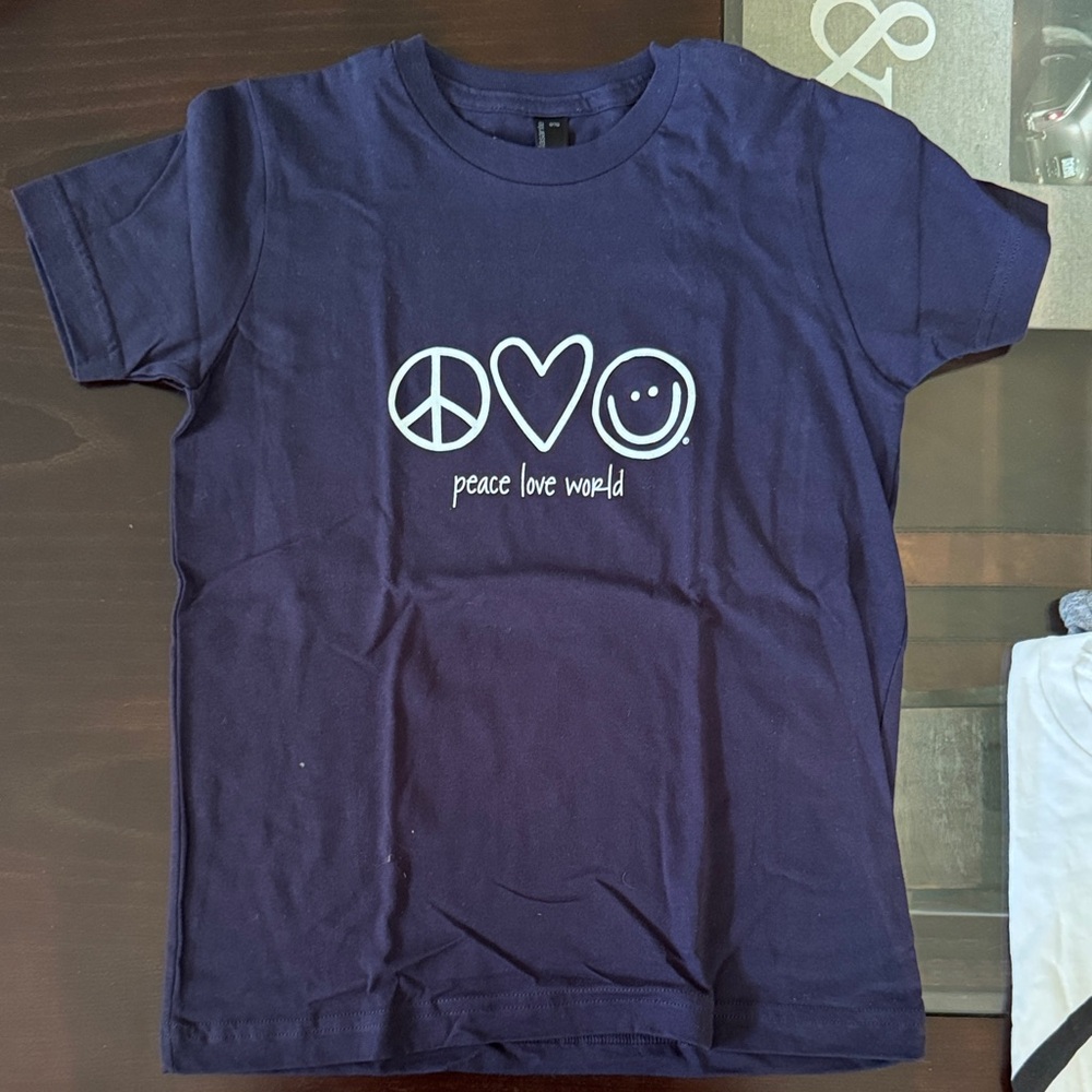 Peace Love World Kids Tee in Deep Blue
